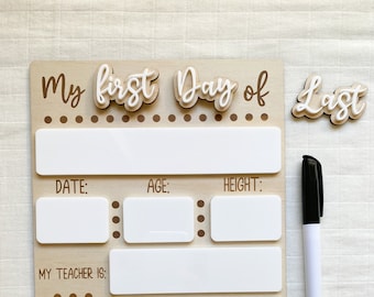Interchangeable back to school board. My first and last day back to school board, Kindy board, back to school photo prop. MARKER INCLUDED.