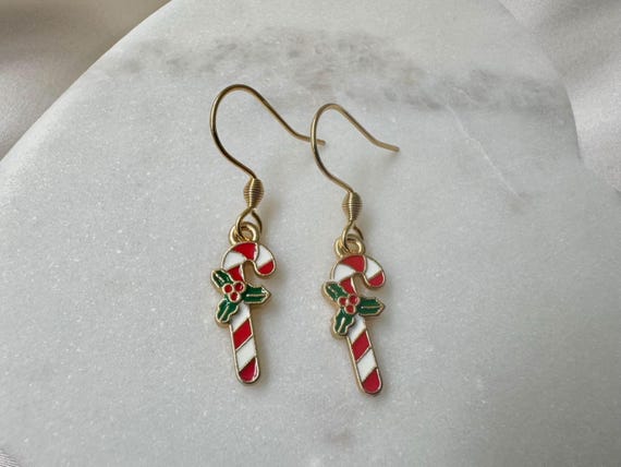 Dangly Candy Cane Christmas Earrings