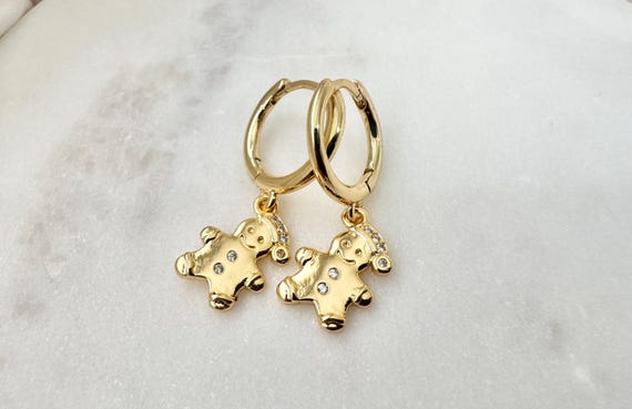 18k Gold Plated gingerbread Man Hoop Earrings