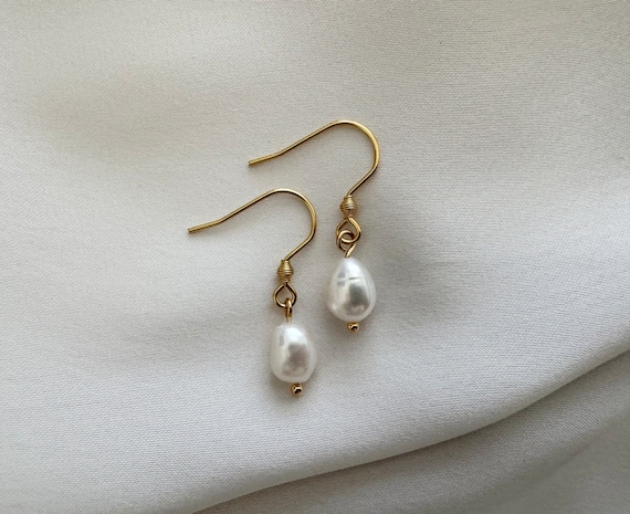 Gold Plated Pearl Earrings, Natural Freshwater Pearl Drop Earrings, Wedding Bridesmaid Gift, Women's Gift, Minimalist, Baroque Pearl