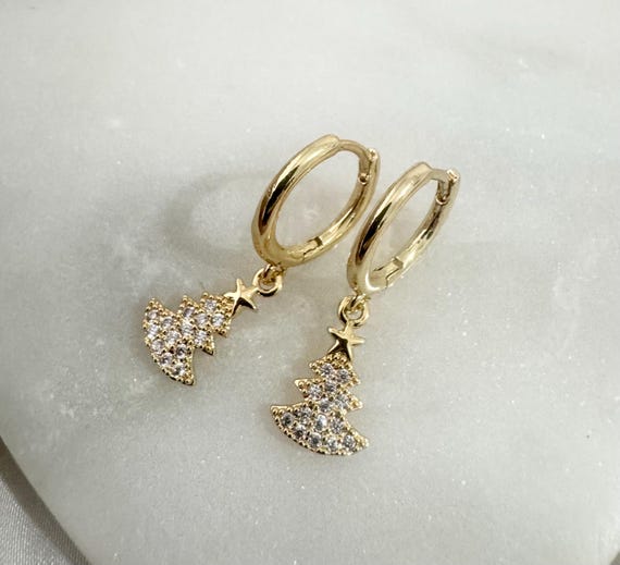 18k Gold Plated Christmas Tree Hoops