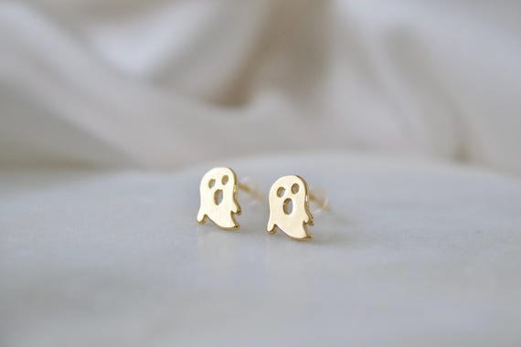 18k Gold Plated Spooky Ghost Stud Earrings, Halloween Earrings