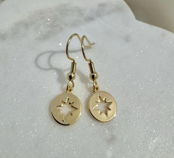 18k Gold Plated Star Coin Earrings
