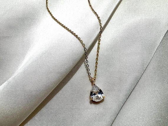 18k Gold Plated Pear Drop Necklace, Cubic Zirconia Tear Drop Necklace, Women's Gift,