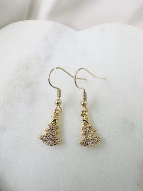 18k Gold Plated Christmas Tree Hook Earrings