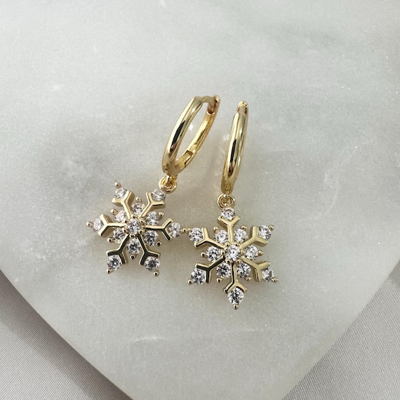18k Gold Plated Sparkly Snowflake Hoops
