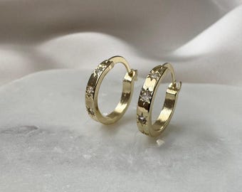 18k Gold Plated Celestial Star Hoop Earrings