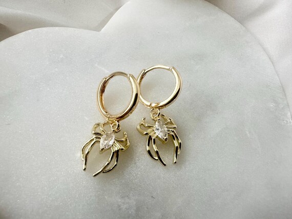 18k Gold Plated Spider Hoops, Halloween Earrings