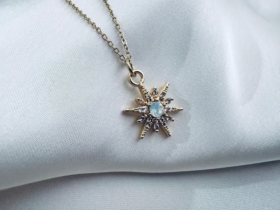 Opal Crystal Star Snowflake 18k Gold Plated Necklace, Women's Gift, Christmas Gift, Gift For Her