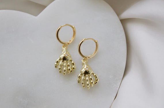 18k Gold Plated Skeleton Hands Hoops, Halloween Earrings