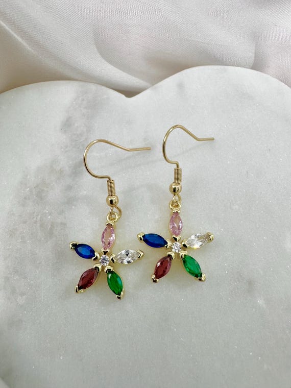 18k Gold Plated Multicolour Flower Earrings