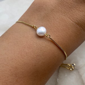 Freshwater Natural Pearl 18k Gold Plated Bracelet, Adjustable Slider Bracelet, Wedding Gift, Bridesmaid Gift, Women’s Gift, June Birthstone