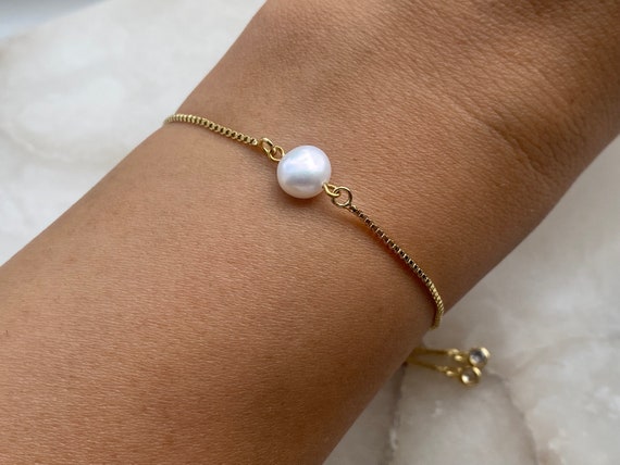 Freshwater Natural Pearl 18k Gold Plated Bracelet, Adjustable Slider Bracelet, Wedding Gift, Bridesmaid Gift, Women’s Gift, June Birthstone