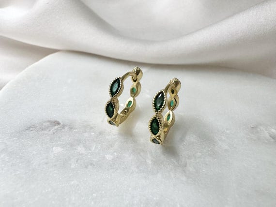 18k Gold Plated Emerald Green Hoops