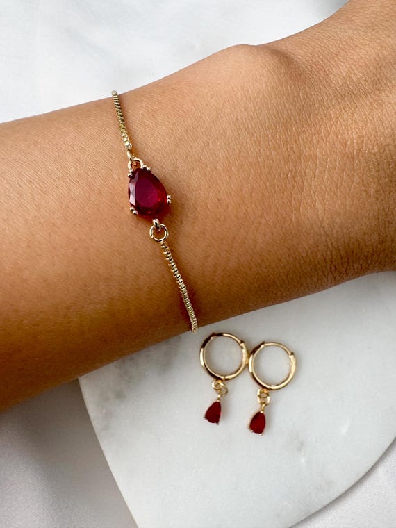 18k Gold plated ruby red bracelet and earrings bundle