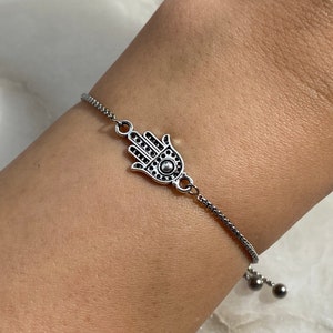 Hamsa Hand Bracelet, Adjustable Slider Bracelet, Hand Of Fatima, Women&#39;s Gift