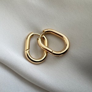 Gold Hoop Earrings, Gold Plated Stainless Steel, Waterproof, Tarnish Free, Huggies, Minimalist, Geometric, Women&#39;s Gift, Gift For Her