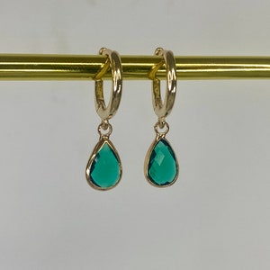 Emerald Green 18k Gold Plated Teardrop Hoop Earrings, Small Hoops, Gold  Plated Huggies, Women&#39;s Gift