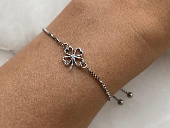 Four Leaf Clover Bracelet With Adjustable Slider, Good Luck Bracelet, Lucky Bracelet Women's Gift,