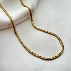 Gold Choker Necklace, Vacuum Plated Snake Chain Necklace, Flat Herringbone Chain, Layering Necklace, Waterproof, Tarnish Free, Gift For Her