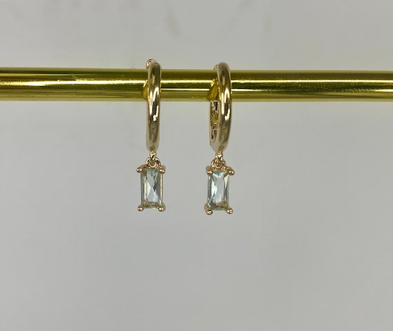 Aquamarine 18k Gold Plated Hoop Earrings, Small Huggies, Women's Gift, March Birthstone