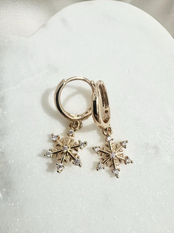 18k Gold Plated Snowflake Hoops