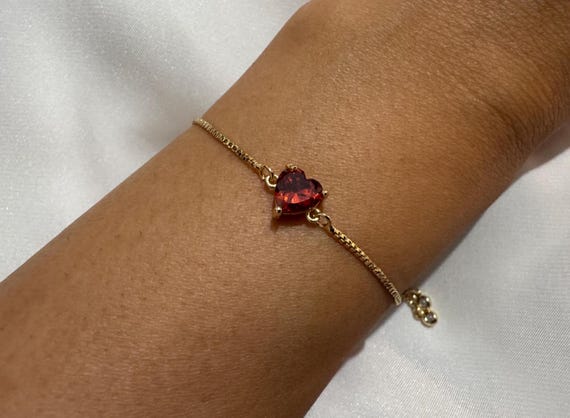 18k Gold Plated Heart Bracelet With Adjustable Slider, Women's Gift, Gift For Her