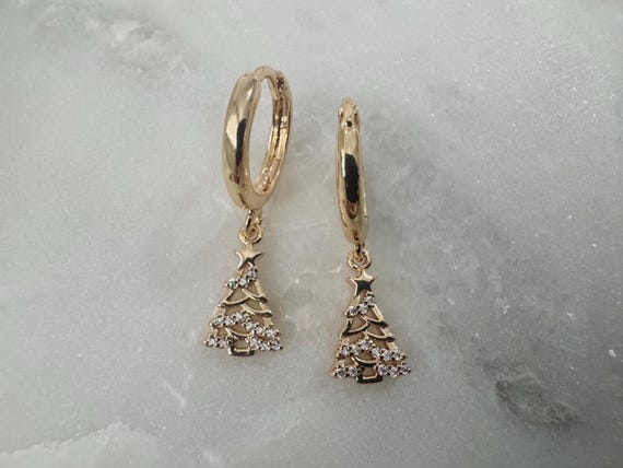 18k Gold Plated Christmas Tree Hoops