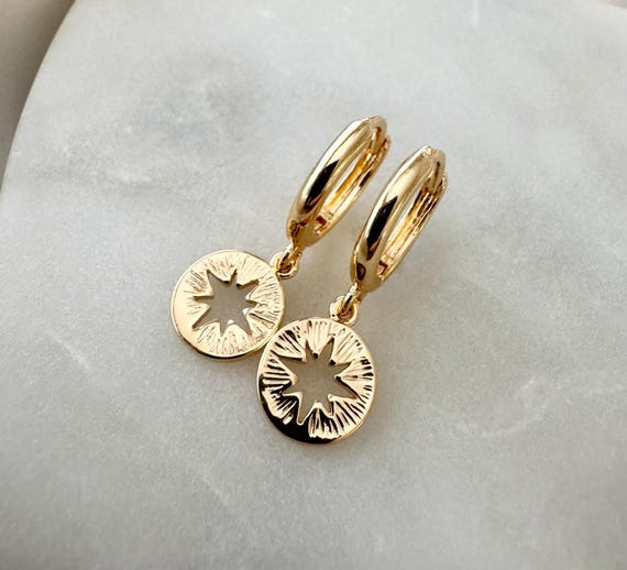18k Gold Plated Starburst Hoop Earrings