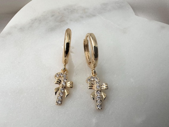 18k Gold Plated Christmas Candy Cane Hoops