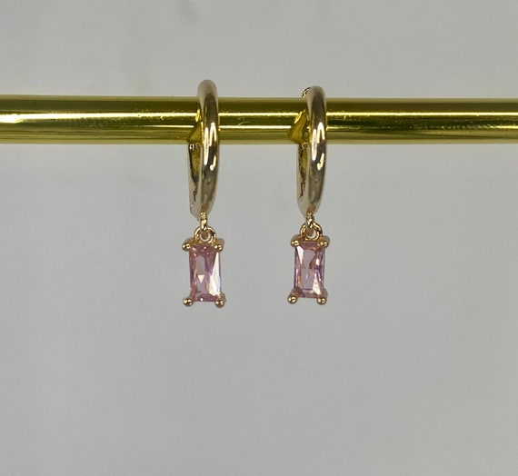 Pink 18k Gold Plated Hoop earrings, Pink Huggies, Small Hoops, October Birthstone, Women's Gift, Gift For Her