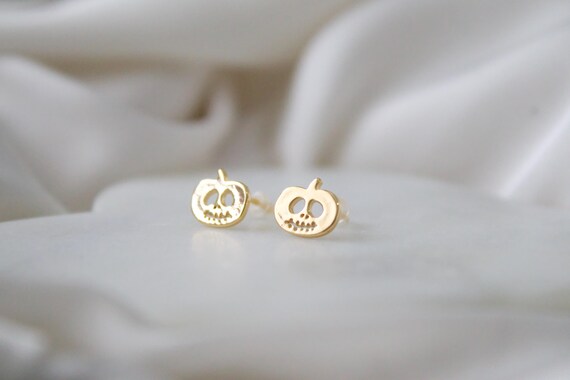 18k Gold Plated Pumpkin Stud Earrings, Halloween Earrings