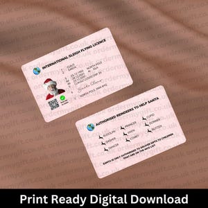 Digitale download Santa's Lost Driving Vliegbewijs Kerstavond magische print thuis