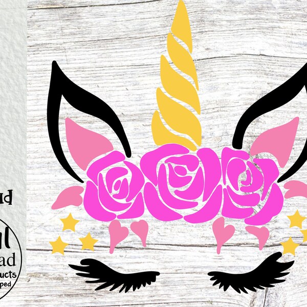 Unicorn Face SVG for Cricut Girl Head with Birthday Flowers Cut files  / Digital Download / Commercial Use included