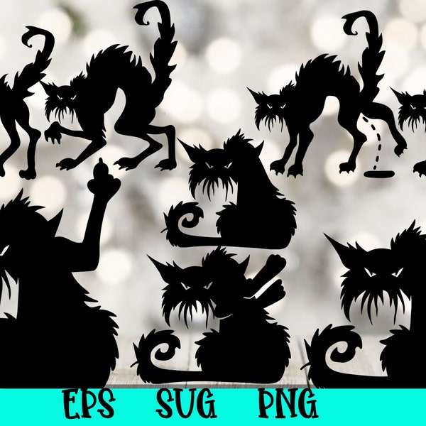 Angry black cat SVG Bundle grumpy and scared Car rear window sticker Cut files for Cricut / Digital Download / Commercial Use included