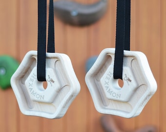 Hangboard HEXAMON Portable Climbing Board with 6 Pocket Depths and Adjustable Straps, Finger Strength Workout Tool by Gripnatic