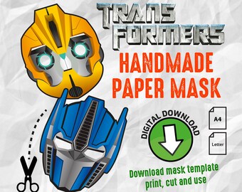 Paper mask for kids mask, Transformers robot and costume, Printable Mask