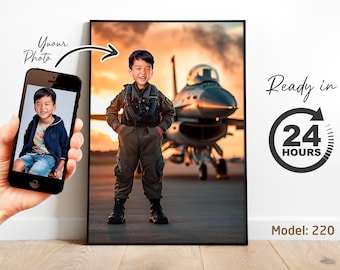 Personalized Fighter Pilot Portrait: Kids Room Decor (Digital Download)