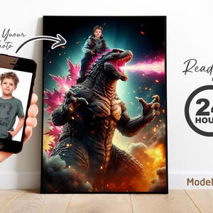 Retrato personalizado de Godzilla a partir de foto, presente de Godzilla, presente para crianças, presente para adultos, montando Godzilla, montando Godzilla azul, Godzilla vermelho,