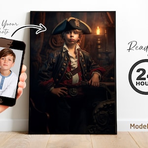Pirate Child Portrait | Custom Personalized Artwork from Photo | Fun Kids Birthday or Room Decor Gift (Digital File)