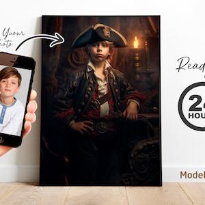 Pirate boy portrait, Child portrait personalization, Custom Portrait from Photo, pirate outfit, Kids Birthday gift, Adult Gift, customizable