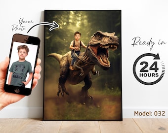 Custom Dinosaur Portrait | Personalized Jurassic Artwork from Photo | Unique Kids Birthday or Fun Gift (Digital File)