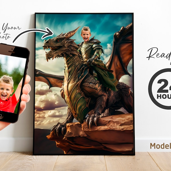 Personalized portrait, knight the dragon, Custom Portrait from Photo, dragon, Birthday Party, Gifts for Kids and Adult, game of thron