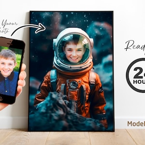 Child in astronaut suit Customizable from photo, space themed customizable child gift portrait in astronaut suit, child gift, room decor