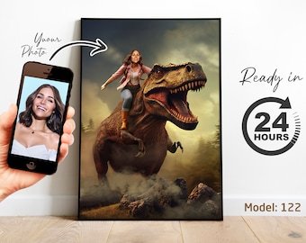 Personalized T-Rex Portrait | Custom Dinosaur Artwork from Photo | Fun Jurassic Kids Birthday or Adventure Gift (Digital File)
