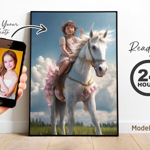 Personalized Knight on Horse Portrait | Custom Artwork from Photo | Unique Kids Fantasy Birthday or Room Gift (Digital File)