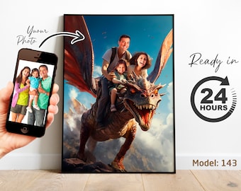 Personalized Family Dragon Watercolor Portrait: Custom Jurassic Art (Digital File)