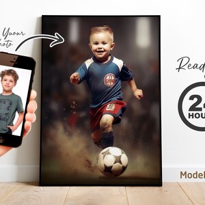 Boy in football player outfit painting Portrait Photo | in a football player Birthday Party | kids gift, custom personalized portraid woman