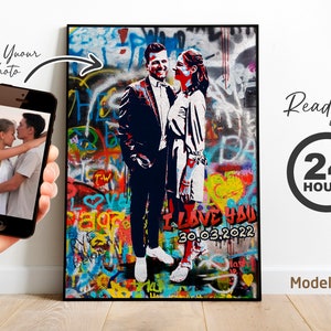 Personalized graffiti portrait, street art portrait, colorful graffiti and watercolor portrait, unusual gift portrait, Pop-Art banksy style