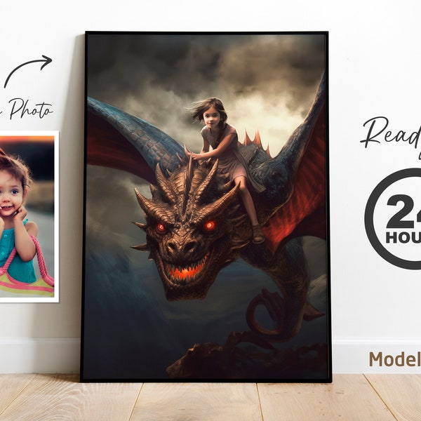 Child portrait personalization riding dragon,Custom Portrait from Photo, dragon,Birthday Party,Gifts for Kids and Adults, game of thrones